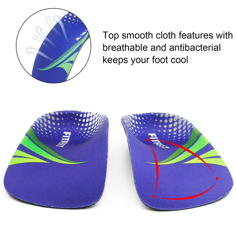 RooRuns Orthotic Insoles, 3/4 High Arch Support Shoe Inserts Insoles for Flat Feet, Plantar Fasciitis, Foot Arch, Feet Fatigue for Men, Woman - for Exercises, Large (10-13.5 UK), Deep Blue Large (8.5-10.5 UK) - NewNest Australia