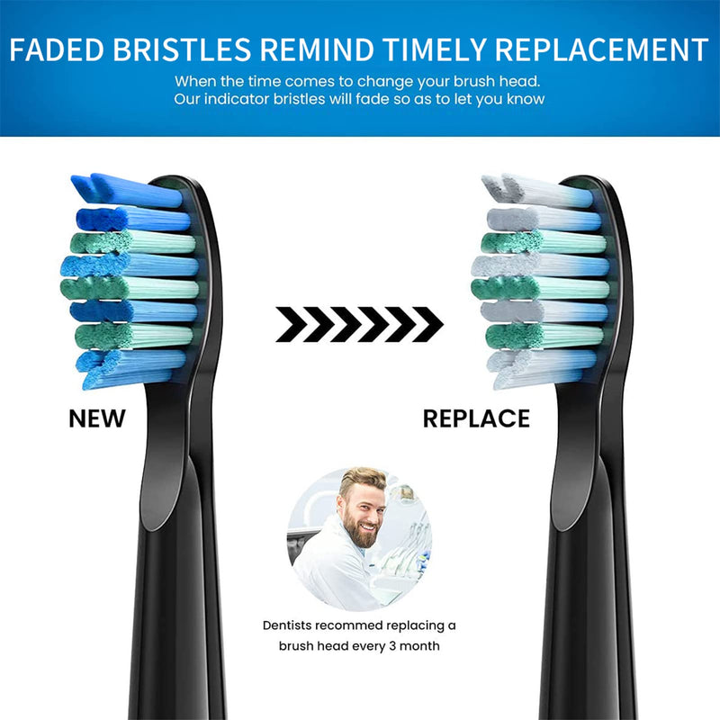 Electric Toothbrush Heads 5pc Compatible with Fairywill D7/D8/FW507/FW508/FW551/917/959/SG-E9 Moderately Soft Bristles Brush Replacement (Black) Black - NewNest Australia