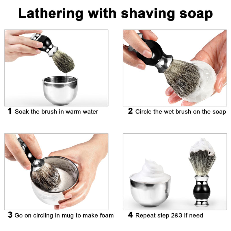 GRUTTI premium shaving brush set, safety razor stand, brush stand, shaving bowl and shaving brush made of imitation badger hair, gift shaving sets for men-black, shaving stand set for men silver-03 - NewNest Australia