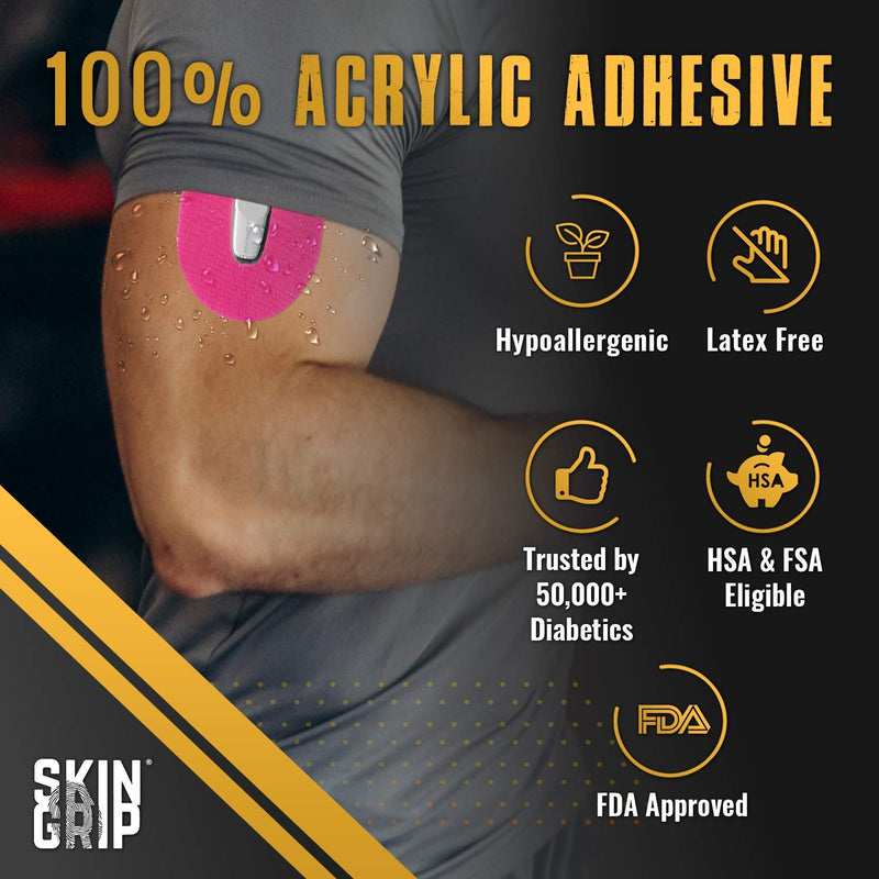 Skin Grip Adhesive Patches for Dexcom G6 CGM (20-Pack), Waterproof & Sweatproof for 10-14 Days, Pre-Cut Adhesive Tape, Continuous Glucose Monitor Protection (Pink) Pink - NewNest Australia