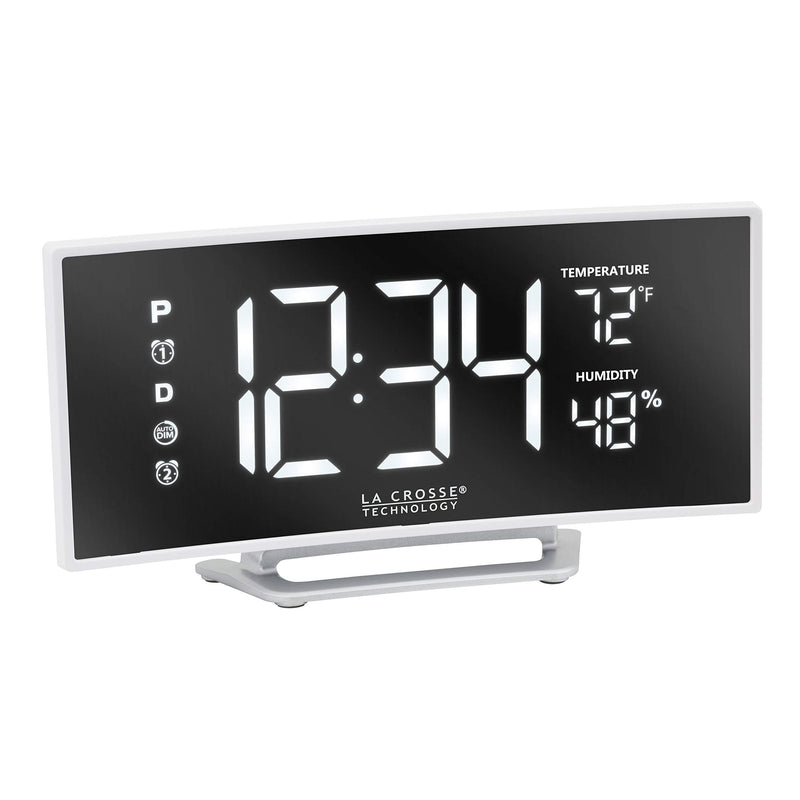NewNest Australia - La Crosse Technology 602-249 Curved Mirror LED Alarm Clock with Temperature & Humidity with USB, White 