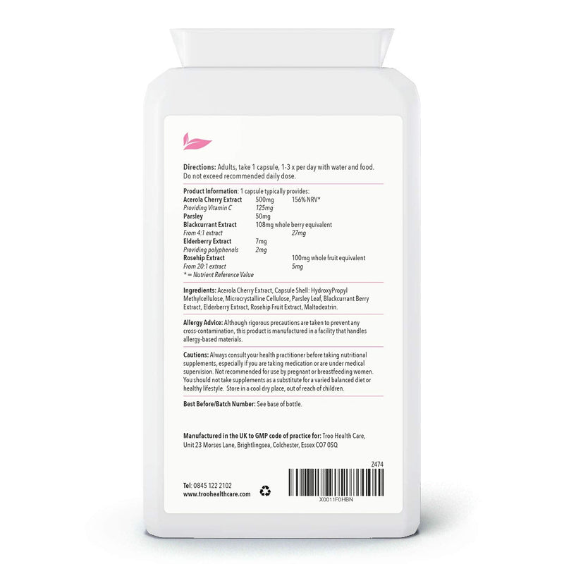 Vitamin C Cherish 120 Capsules - Natural Food Vitamin C Immune Support & Fatigue Reduction Supplement Containing Acerola Cherry and Elderberry - UK Manufactured 120 Count (Pack of 1) - NewNest Australia