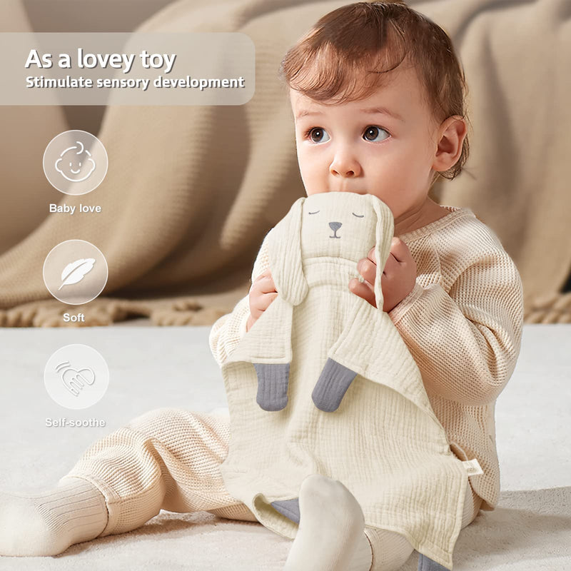 Lulu moon Baby Security Blanket for Unisex, Organic Cotton Muslin Baby Lovey, Soft & Breathable Lovie Baby Gifts for Boys and Girls, 15*12 Inch (Ivory) - NewNest Australia