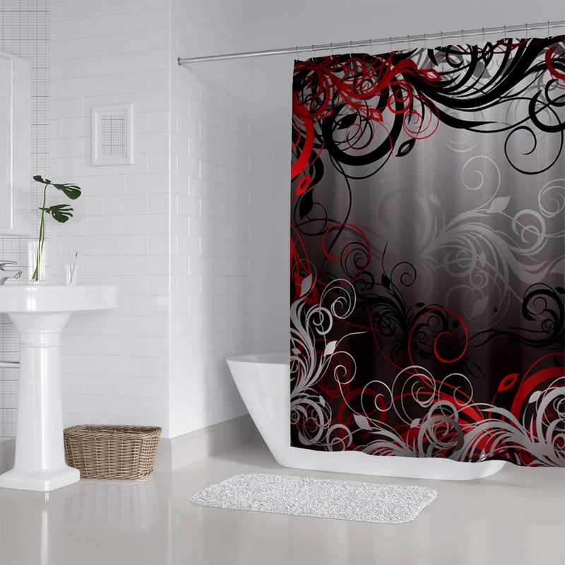 ZXMBF Red and Black Shower Curtain Mystic Magical Forest Modern Inspired Floral Swirls Leaves Bath Curtain Waterproof Fabric Bathroom Decor 72x72 Inch Plastic Hooks 12 PCS - NewNest Australia