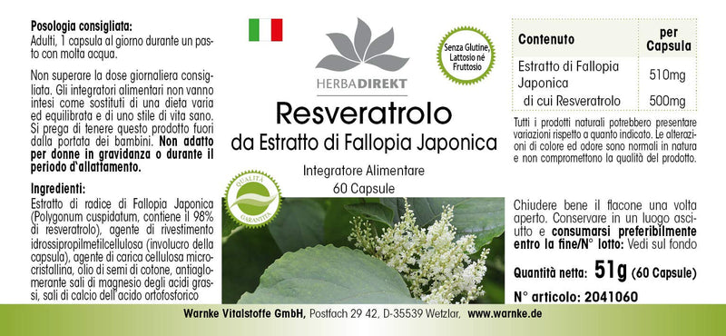 Resveratrol 500mg - High Dose - Knotweed Extract - 60 Capsules | HERBADIREKT by Warnke vital substances - NewNest Australia