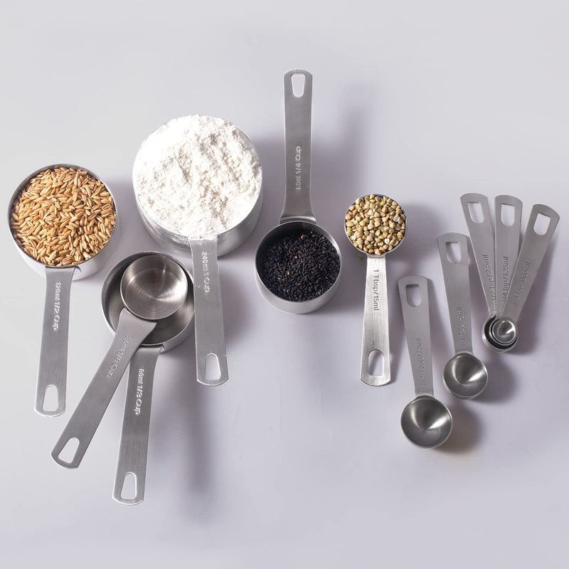 18/8 Stainless Steel Measuring Cups and Spoons Set of 11 Piece - 1 Cup, 1/2 Cup, 1/3 Cup, 1/4 Cup, 1/8 Cup, 1/8 Tsp, 1/4 Tsp, 1/2 Tsp, 1 Tsp, 1/2 Tbs & 1 Tbs, Metal Measuring Set for Cooking Baking A- silver - NewNest Australia
