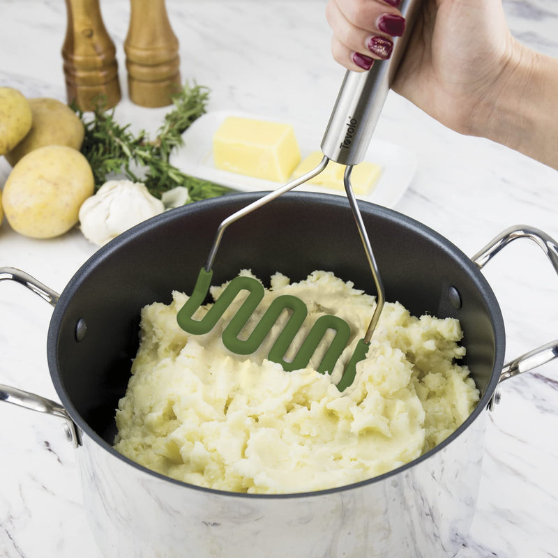 Tovolo Silicone Potato Masher, Stainless Steel Handle & Core, Food Mashers Kitchen Utensil, Vegetable Ricer & Avocado Blender, Scratch-Resistant & Heat-Resistant 1 Count Pesto - NewNest Australia