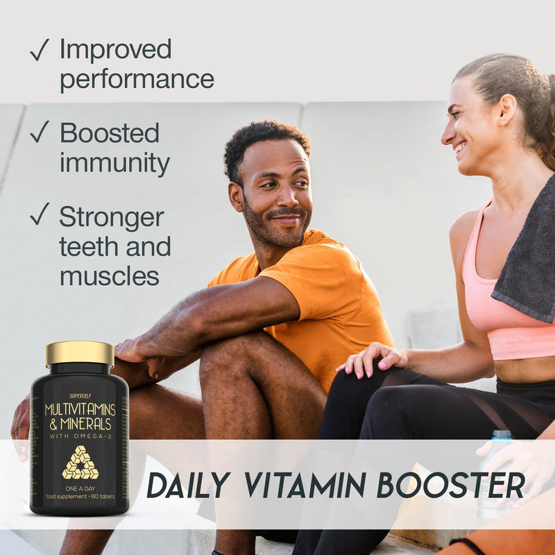 Multivitamins and Minerals with Omega 3 - Multivitamin Tablets for Men & Women - Multi Vitamins for Adults with Iron, Zinc, Vitamin D, C, B Complex - Complete 26 Key Nutrients - 60 Tablets - UK Made - NewNest Australia