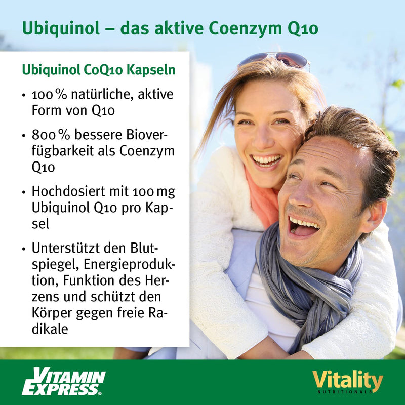 Q10 capsules high dose Ubiquinol CoQ10 100mg. Highest bioavailability Coenzyme Q10, 60 capsules. Energy, antioxidants, anti-aging. Vitality Nutritionals by Vitaminexpress - NewNest Australia