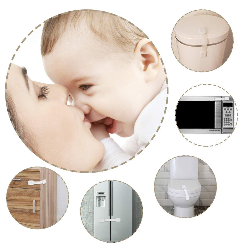 Child Safety Cabinet Locks - (10 Pack) Baby Proofing Latches to Drawer Door Fridge Oven Toilet Seat Kitchen Cupboard Appliance Trash Can with 3M Adhesive - Adjustable Strap No Drill No Tool White - NewNest Australia