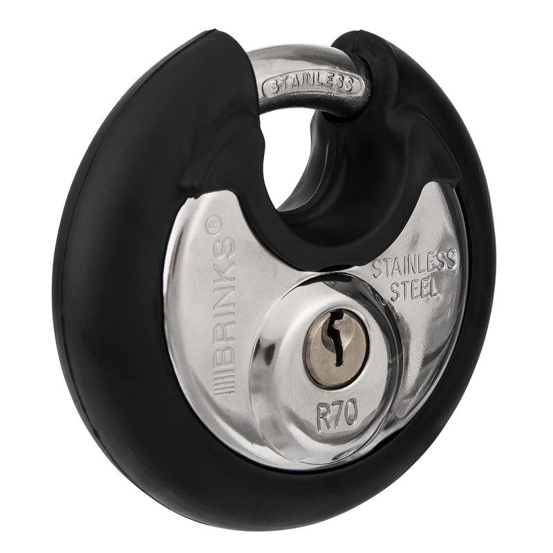 Brinks 673-70001 Commercial Stainless Steel Discus Padlock, Keyed, 70 mm, 4 Pin Cylinder , Black - NewNest Australia