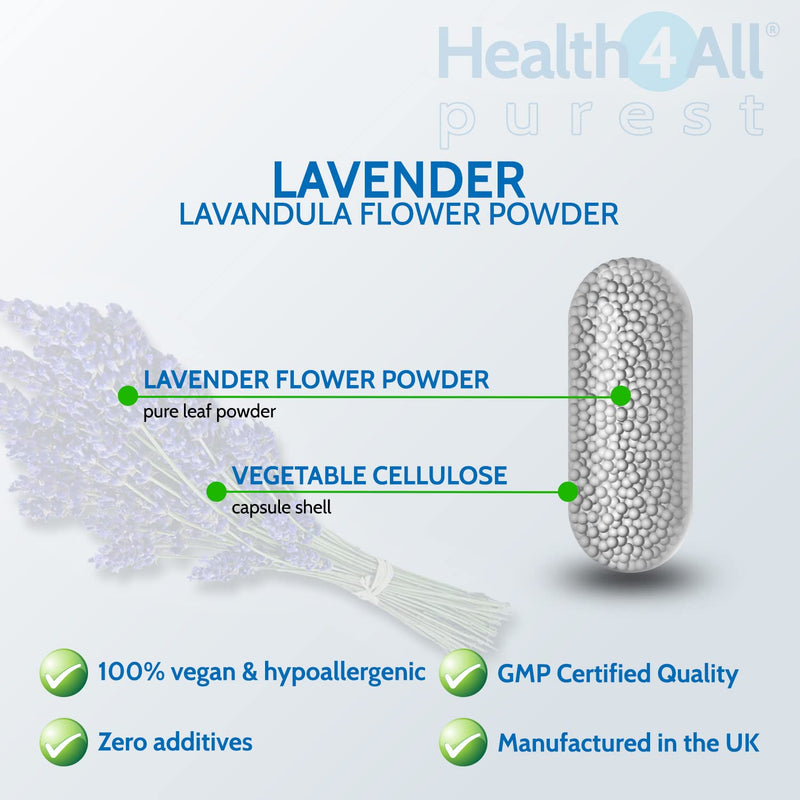 Lavender 500mg 60 Capsules (V) .(not Tablets or Oil) Purest- no additives. Vegan Capsules for Anxiety, Relaxation and Sleep. Made in The UK by Health4All 60 Count (Pack of 1) - NewNest Australia