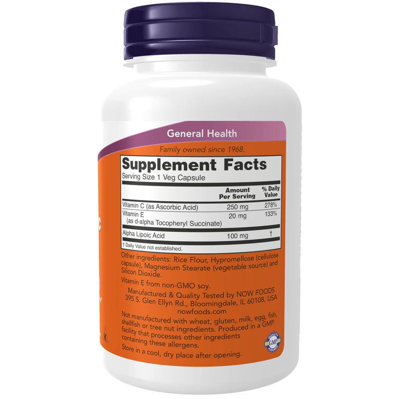 NOW Supplements, Alpha Lipoic Acid 100 mg with Vitamins C & E, Free Radical Scavenger*, 120 Veg Capsules - NewNest Australia