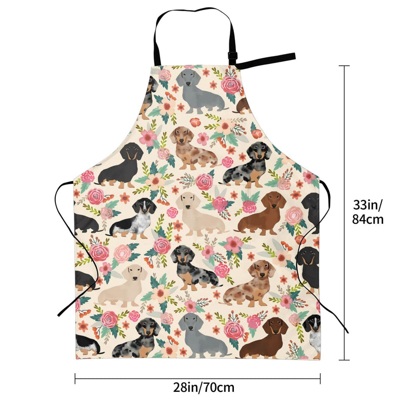 Dachshund Sausage Dogs Flowers Waterproof Apron Women Men Cooking Kitchen Adjustable Neck Aprons Bib With 2 Pockets Black One Size - NewNest Australia