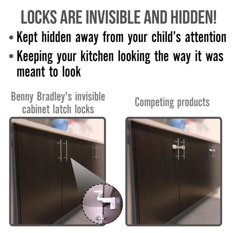 Upgraded Invisible Baby Proofing Cabinet Latch Locks (10 Pack) - No Drilling or Tools Required for Installation, Works with Most Cabinets and Drawers, Works with Countertop Overhangs, Highly Secure - NewNest Australia