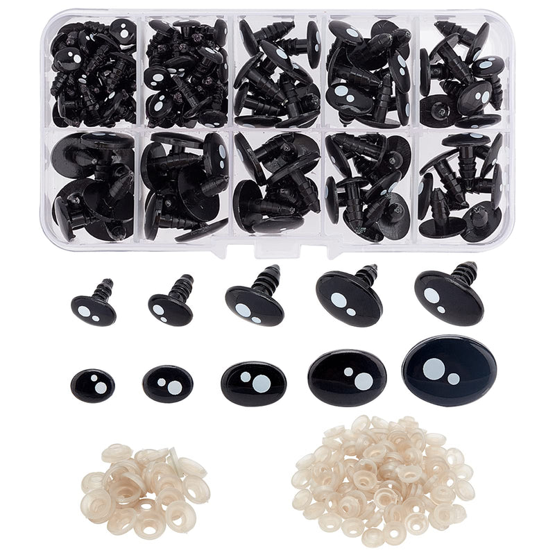 PH PandaHall 200pcs Kawaii Safety Eyes, 5 Sizes Craft Doll Eyes Black Stuffed Toy Eyes with Washers Oval Resin Felt Eyesfor Amigurumi, Doll, Puppet, Teddy Bear, Crochet Toy, Plush Animal Making - NewNest Australia