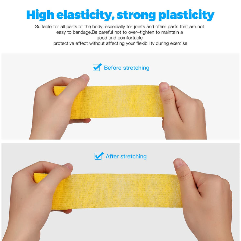 Bandage Wrap 8 Pack 2”x 5 Yards Self Adhesive Bandage Wrap Breathable Cohesive Bandage Wrap Rolls Athletic Elastic Self Adherent Wrap for Sports Injury ,Wrist, Knee, Ankle Sprains and Swelling(Yellow) Yellow 2 Inch (Pack of 8) - NewNest Australia