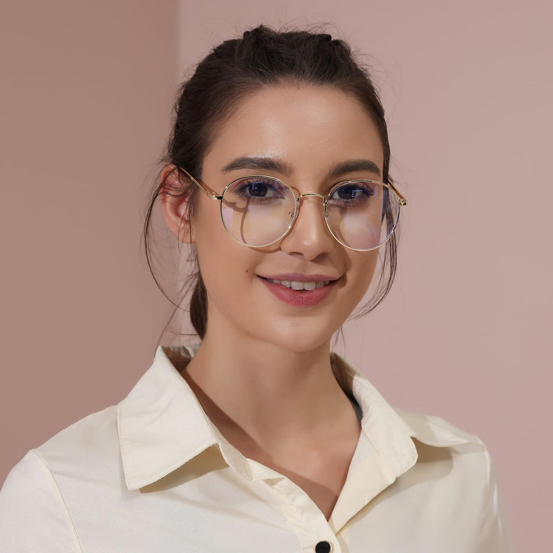 Unisex Blue Light Filter Glasses Computer Glasses Retro Sixties Style Round Metal Eyeglasses Women Men Clean Lens Gold - NewNest Australia