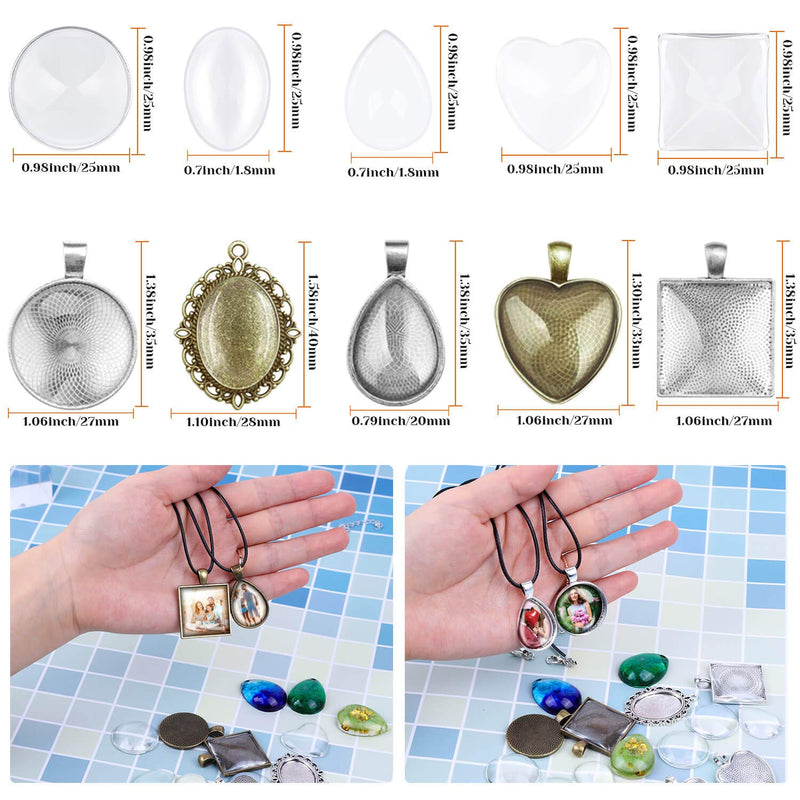 Pendant Trays with Glass Cabochons for Jewelry Making, Anezus 90pcs Pendants Trays Set Including 30pcs Bezel Pendant Trays Blanks, 30pcs Glass Cabochons and 30pcs Necklaces Cords for Necklace Making - NewNest Australia