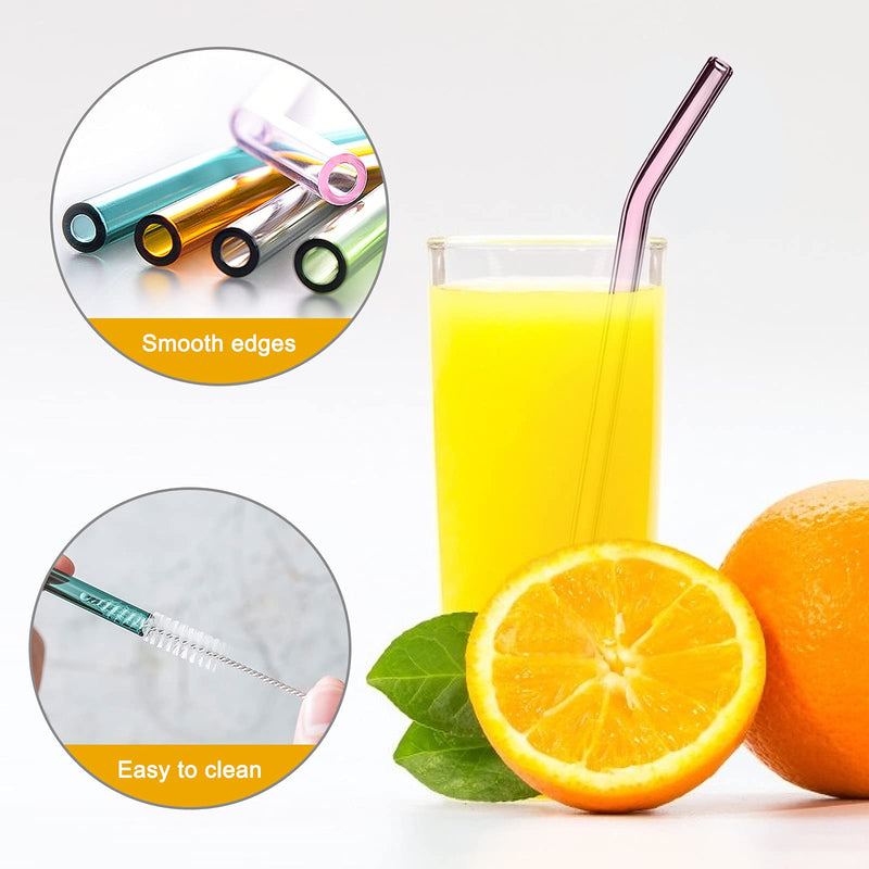 Glass Straws Reusable, 8 Pcs Multicolour Drinking Straw, Bent Glass Drinking Straws with 2 Cleaning Brushes, Eco Friendly Glass Straws for Smoothies Milkshake and Cocktail (19.5cm) - NewNest Australia