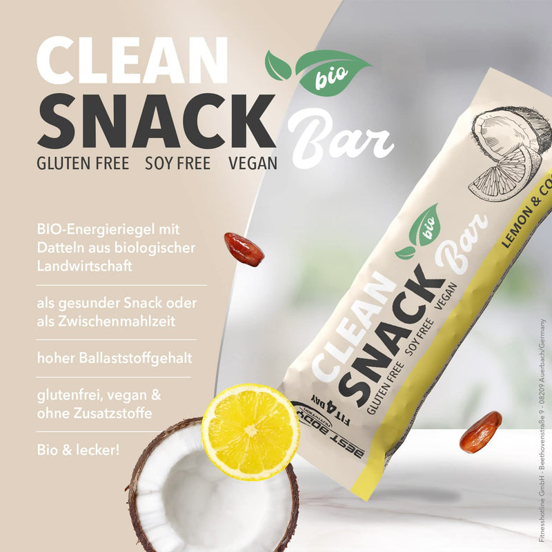 Best Body Nutrition - Bio Clean Snack Bar Organic Energy Bar With Dates From Organic Agriculture - Gluten Free, Vegan & No Additives - Lemon & Coconut Flavor - 20 X 50 G Bars - NewNest Australia