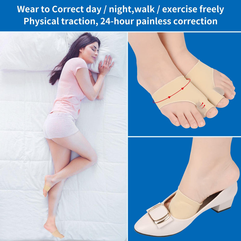 Bunion Corrector Big Toe Separator Bunion Splint Sleeve 1 Pair of Bunion Relief Sleeve with Silicone Bunion Pad Protector,Scientific Correction of Bunion Day and Night Wearable (Beige & Large) L Beige - NewNest Australia