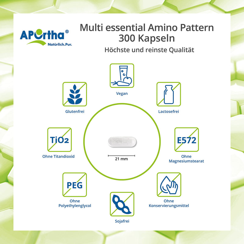 Aportha Multi Essential Amino Pattern I 300 Capsules With 8 Essential Amino Acids According To Prof. Dr. Luc√†-Moretti For Optimized Protein Supply, Amino Acids Complex High Dose Eaa Vegan - NewNest Australia