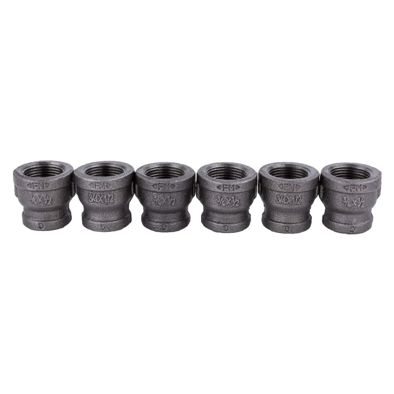 3/4" x 1/2" Inch Reducing Coupling Industrial Malleable Cast Iron Pipe Fitting 6 Pack by Pipe Decor, Pipe Components for Building Tables, Chairs, Shelving, and Custom Furniture, Six Pack Couplings Reducing Coupling 6 Pack - NewNest Australia