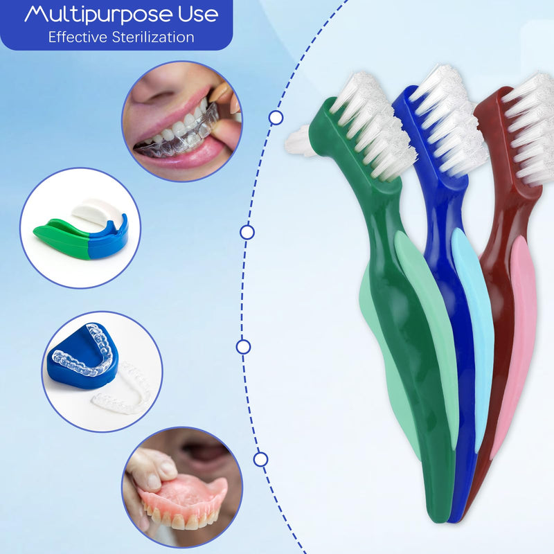 Hard Denture Brush Pack of 3 Premium Hygiene Denture Cleaning Brush Double-Sided Toothbrush with Multi-Layer Bristles Non-Slip Rubber Handle for Cleaning False Teeth (Red Green Blue) - NewNest Australia