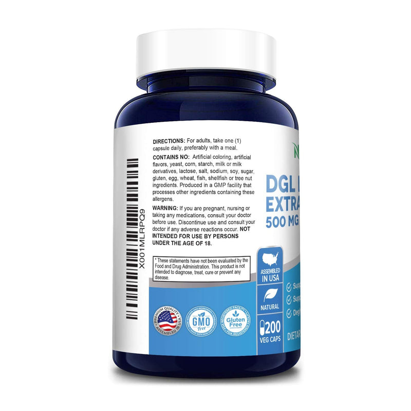 DGL Licorice Extract 500 mg 200 Veggie Capsules (Vegan,Non-GMO & Gluten-Free) - NewNest Australia