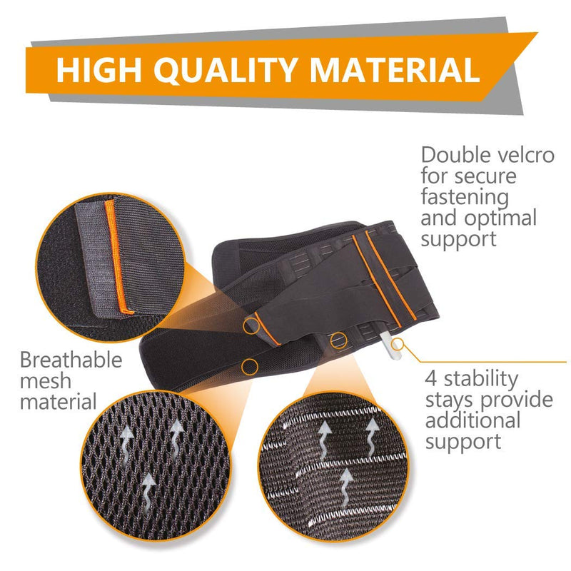 Back Support Belt Back Strap With Stabilizing Rods For Pain Reduction And Posture Correction Adjustable Back Support For Men And Women With 4 Rib Stiffeners Height 24 Cm Large Black - NewNest Australia
