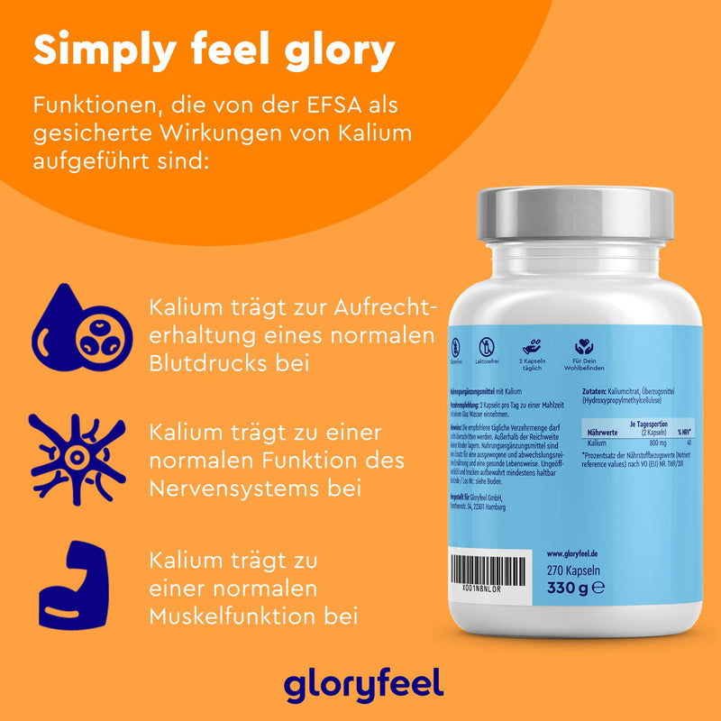 Potassium - 270 capsules - High dosage: 2446 mg per daily dose, of which 800 mg is elemental - potassium citrate for blood pressure, muscle function and nervous system * - Over 4 months supply - 100% vegan - NewNest Australia