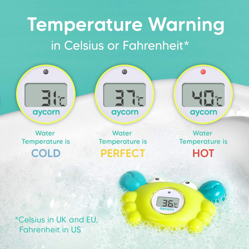 Aycorn Digital Baby Bath Thermometer Baby Safety - Fahrenheit Water Temperature Thermometer & Room Thermometer with LED Display and Temperature Warning - Infant Baby Bath Toys Floating Toy Thermometer - NewNest Australia
