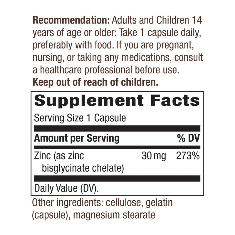 Nature's Way Zinc Chelate, Supports Immune Function*, 30 mg per Serving, 100 Capsules - NewNest Australia