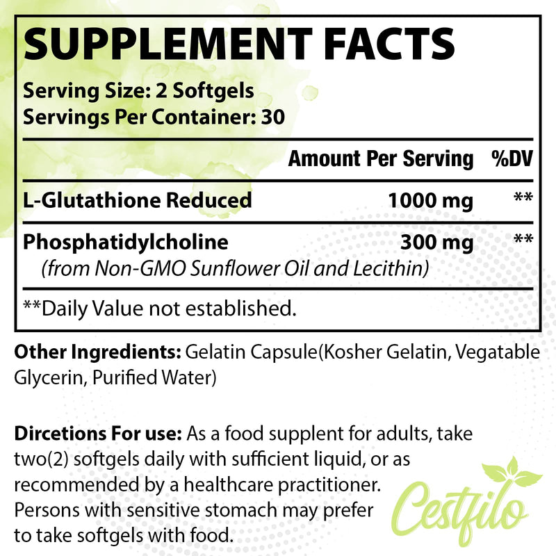 Cestfilo Liposomal glutathione reduces 1300 mg, active form L glutathione reductase (GSH), powerful antioxidant for optimal cell protection - NewNest Australia