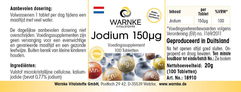 Iodine tablets - 150µg iodine per tablet - high dose & vegan - made from potassium iodide - 100 tablets | Warnke vital substances - NewNest Australia