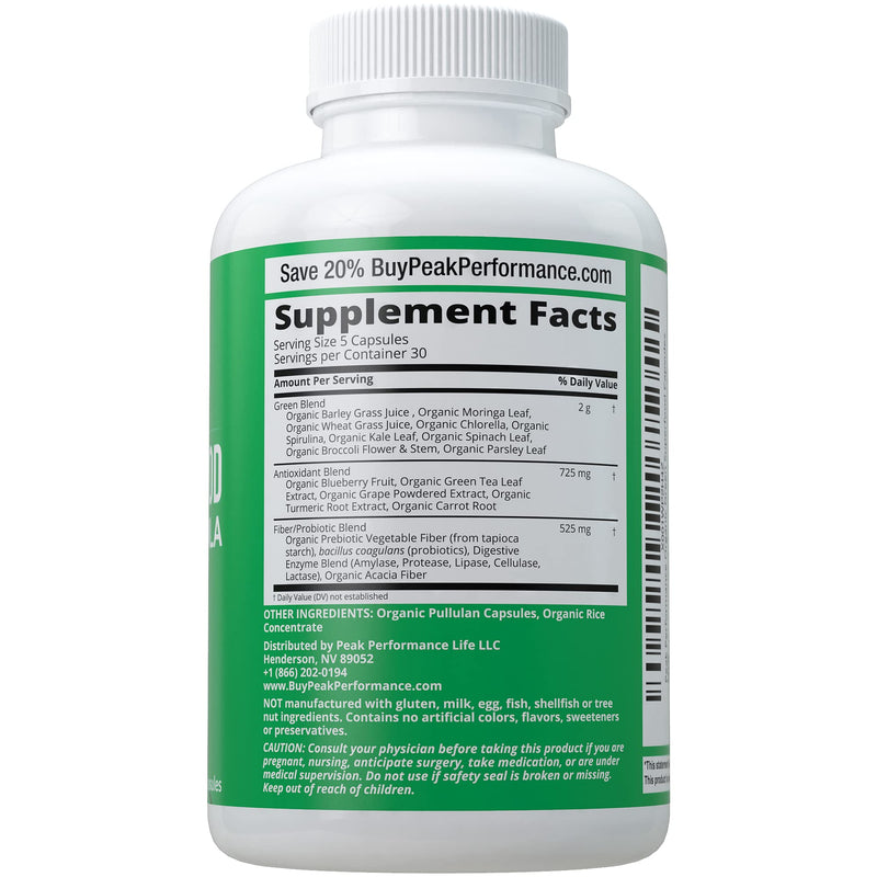Organic Super Greens 150 Capsules - Green Juice Superfood Supplement with 25 All Natural Organic Ingredients. Max Energy and Detox Super Food Pills with Spirulina, Spinach, Kale, Turmeric, Probiotics - NewNest Australia