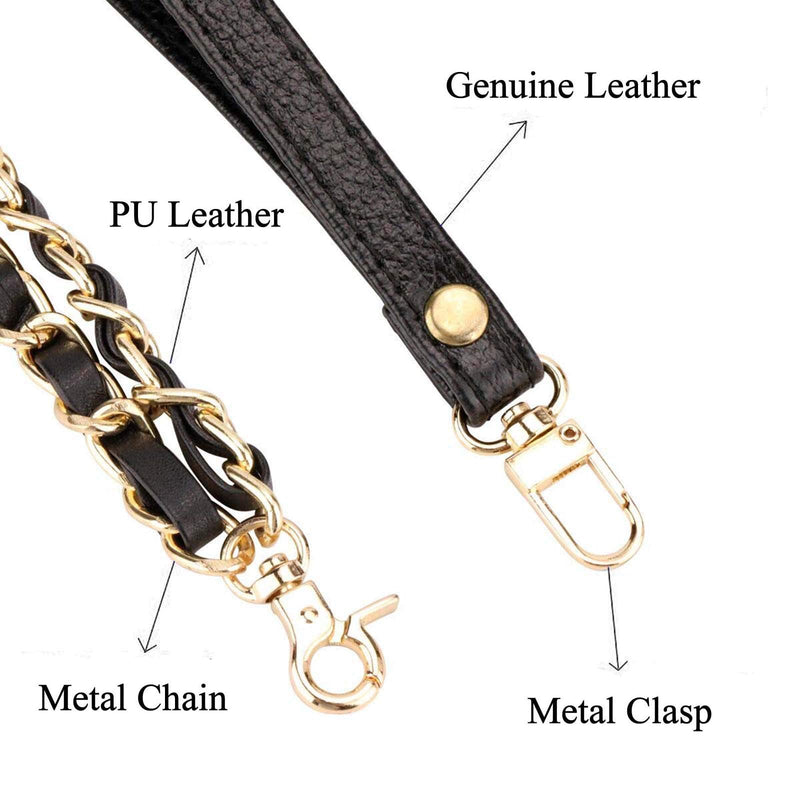 Beaulegan Purse Wrist Straps - Genuine Leather - Replacement for Clutch Pouch, Set of 2 PCS Black Pebble Grain (Gold Buckle) - NewNest Australia