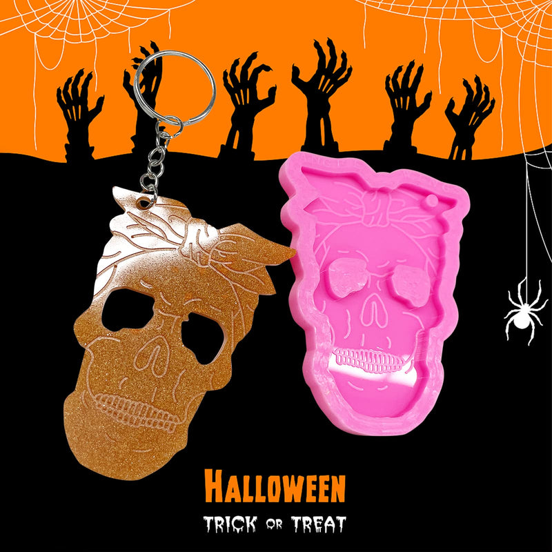 Shiny Glossy Skull Face Silicone Mold Keychain Polymer Clay Mold Necklace Epoxy Resin Jewellery Silicone Mold Resin Crafting Molds Halloween Keychains Mold - NewNest Australia