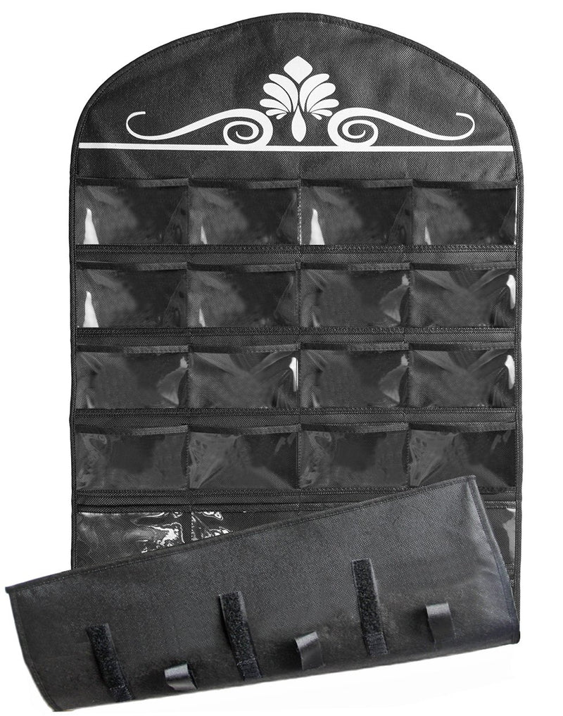 Misslo Jewelry Hanging Non-Woven Organizer Holder 32 Pockets 18 Hook and Loops - Black - NewNest Australia