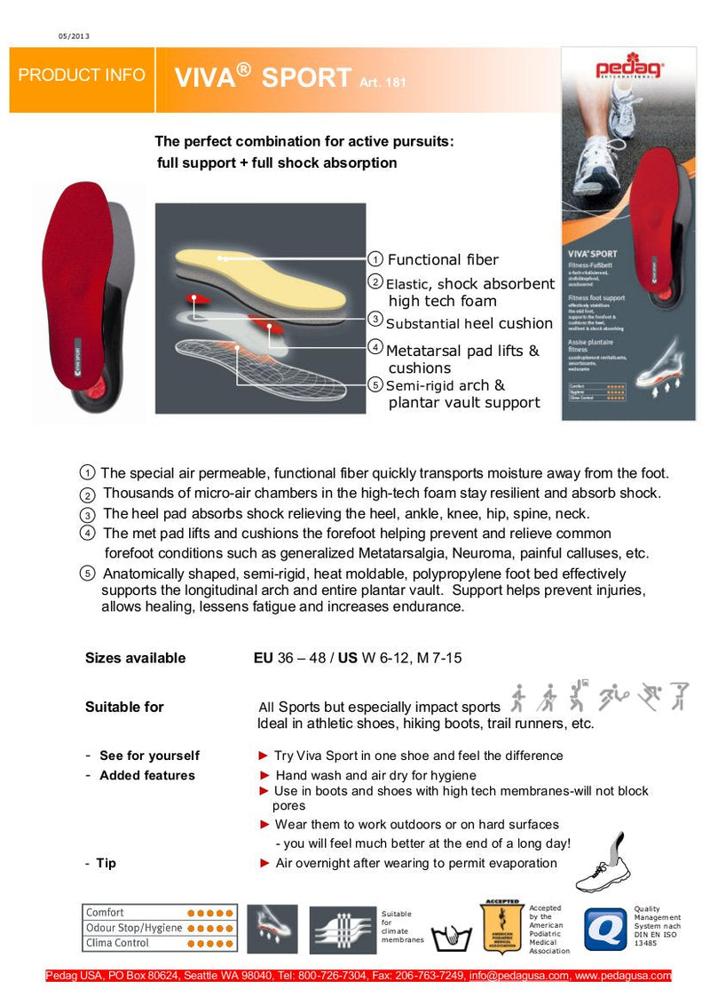 pedag Viva Sport insoles - sporty shoe insoles made of high-quality cushioning material | relieves pressure points on the sole of the foot 44 EU Red Red - NewNest Australia