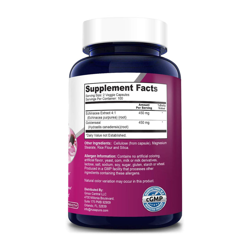 Echinacea Goldenseal 900mg 200 Veggie Caps (Vegetarian, Non-GMO & Gluten Free) - NewNest Australia