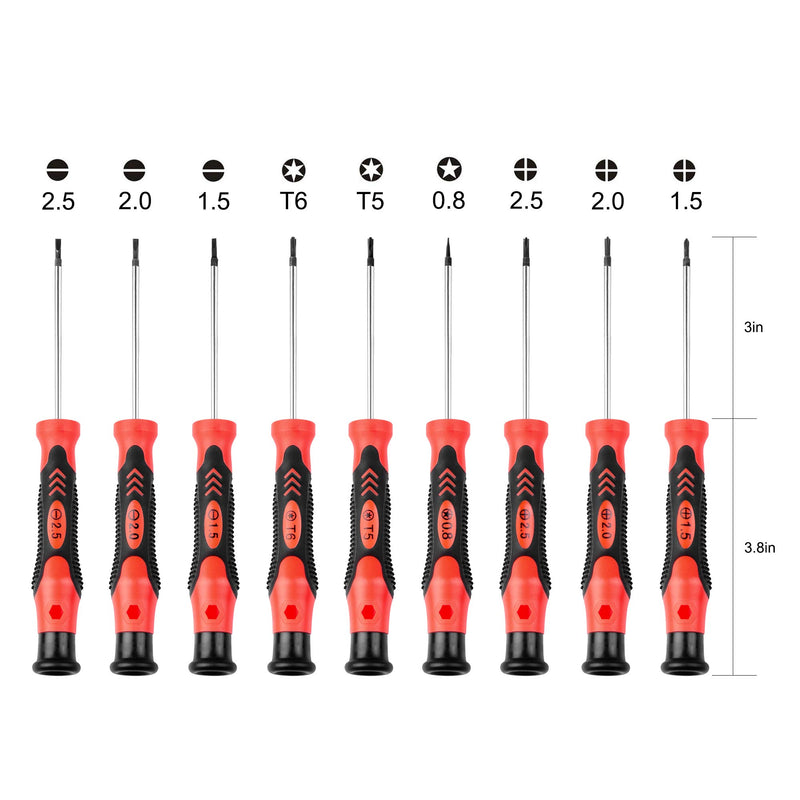 Precision Screwdriver Set, Phillips, Flat, Torx and Pentalobe Screwdriver Set with Case (Pack of 9) for Phone, Computer, Laptop, Watch, Electronics, Jewelry, Eyeglass Medium - NewNest Australia