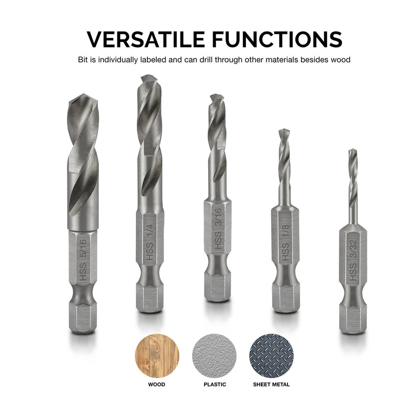 NEIKO 11402A Stubby Drill Bit Set for Metal, 5 Piece | 1/4 Inch Quick Change Hex Shank | M2 HSS Steel M2 HSS Metal - NewNest Australia