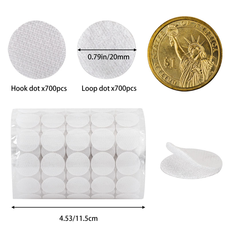 WXBOOM 1400pcs (700 Pairs) Self Adhesive Dots 0.79" Sticky Hook Nylon Coins 20mm Loop Strips with Waterproof Glue Tapes for School Classroom Home - NewNest Australia
