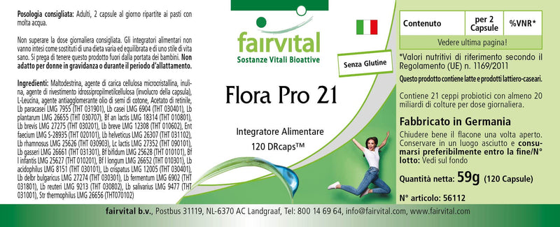 Fairvital Flora Pro 21 - Bacterial Culture Complex - 120 Time-Delayed Capsules - 21 Bacterial Strains - 20 Billion Colony-Forming Units - Quality Tested And High Dose - Made In Germany - NewNest Australia