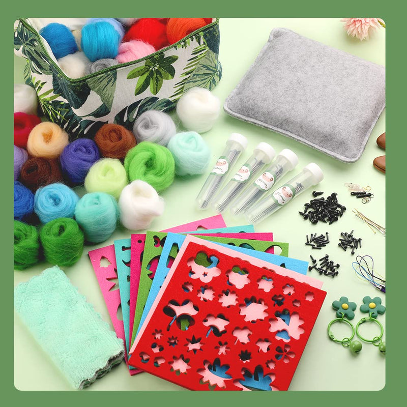 Needle Felting Kit with Exquisite Green Storage Bag, Wool Roving 50 Colors Set, Needle Felting Starter Kit, Needle Wool Felting Tools Kit, Wool Felt Tools for Felted Animal Needle Felting Supplies Medium - NewNest Australia