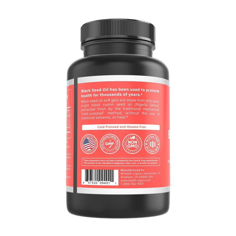 Health Logics Black Seed Oil, Cold Pressed, Rich Source of Omega 6 & 9 Essential Fatty Acids, from Nigella Sativa (100 Soft Gel Capsules) - NewNest Australia