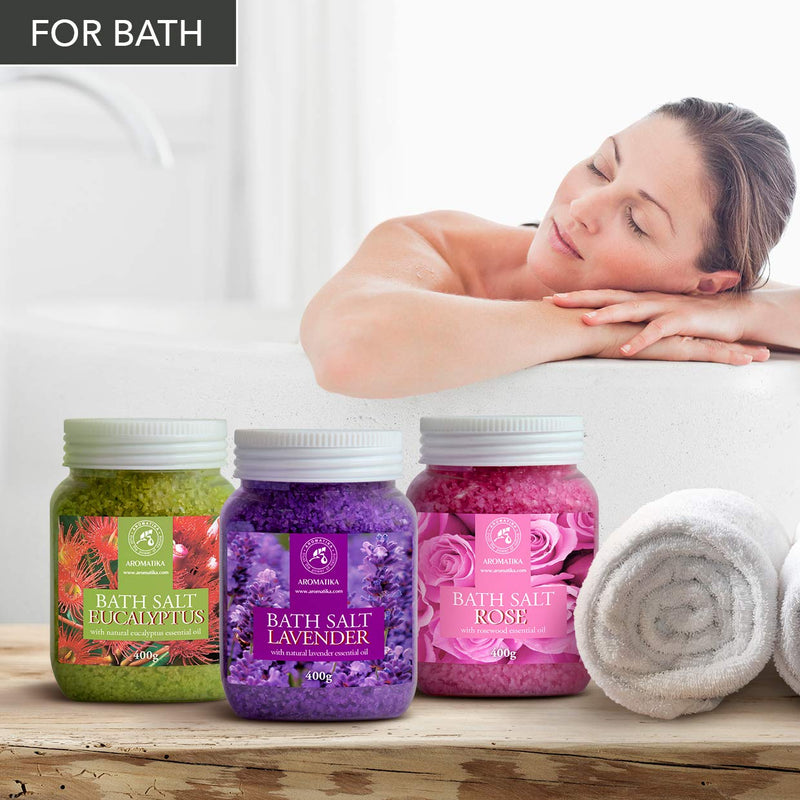 Bath Salts Set 3x400g - Lavender - Rose - Eucalyptus - 100% Natural Essential Oil - Best for Good Sleep - Stress Relief - Bathing - Body Care - Wellness - Beauty - Relaxation - Spa - NewNest Australia
