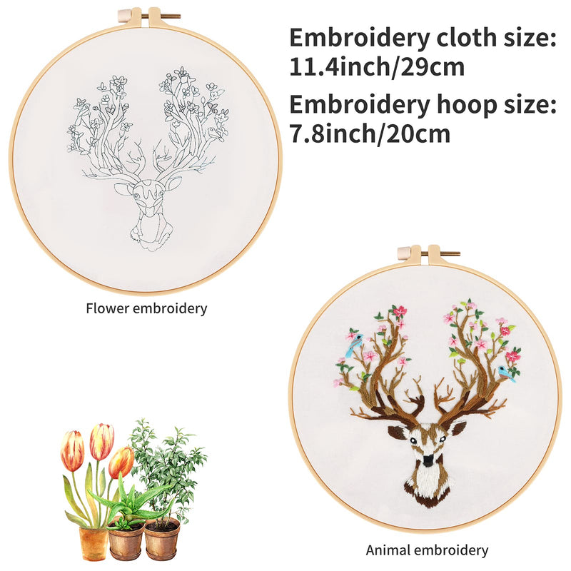 Embroidery Starters Kit with Pattern for Beginners, 4 Pack Cross Stitch Kits, 2 Wooden Embroidery Hoops,Scissors,Needles and Color Threads,Needlepoint Kit for Adults Animal - NewNest Australia
